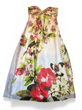 Vintage Cache Strapless Floral Maxi Dress Women’s 2 White Beaded